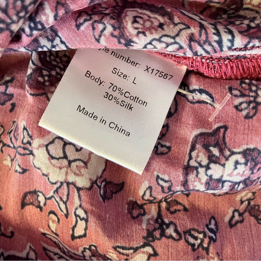 XiRENA Pink Wild Rose Floral Cotton Silk Boho Cottagecore Romi Top Blouse Large - Picture 10 of 10